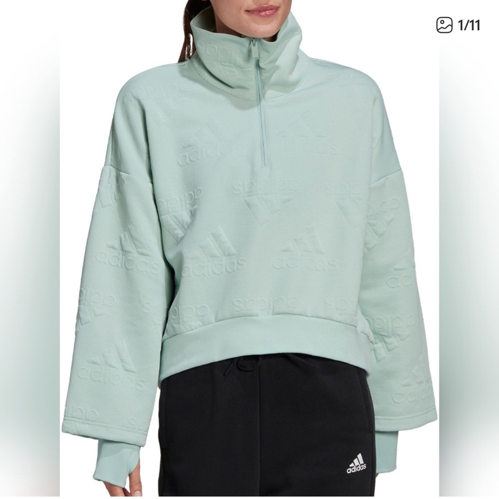 Adidas Jacquard Aeroready Logo Cropped quarter zip— Mint